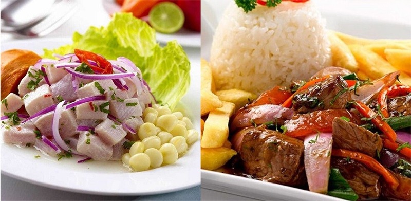 ceviche y lomo saltado peruanos